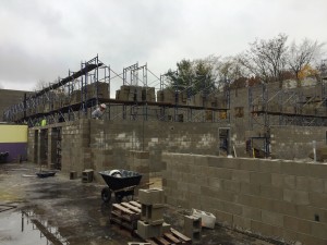 The masonry walls continue to grow taller around the gymnasium. We expect steel to be put in the gym to frame the roof next week.