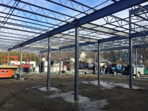 The steel has been erected at the front of the building, where the cafeteria, lobby & administrative offices will be located.