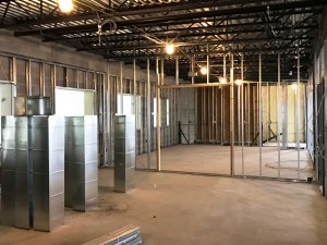 In the learning center, the art & science rooms are connected by pocket doors, and look over the gymnasium below.